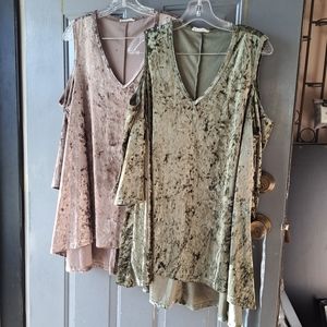Lot of 2 Crushed Velvet Cold Shoulder Tops sz XL